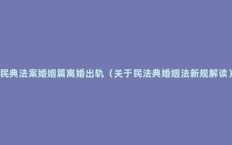 民典法案婚姻篇离婚出轨（关于民法典婚姻法新规解读）