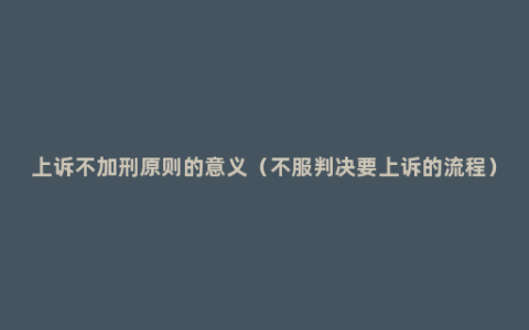 上诉不加刑原则的意义（不服判决要上诉的流程）