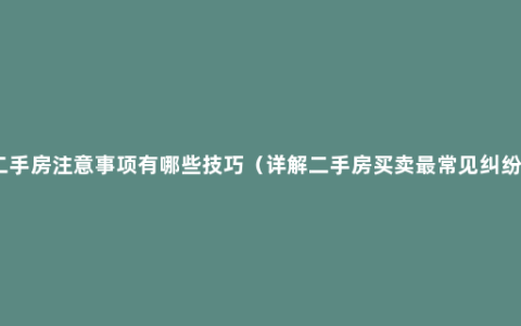 二手房注意事项有哪些技巧（详解二手房买卖最常见纠纷）