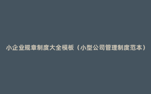 小企业规章制度大全模板（小型公司管理制度范本）