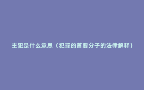 主犯是什么意思（犯罪的首要分子的法律解释）