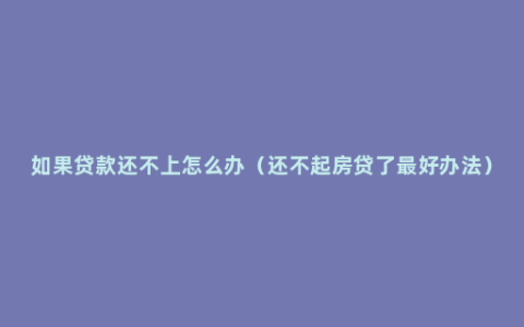 如果贷款还不上怎么办（还不起房贷了最好办法）