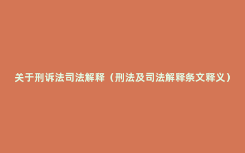 关于刑诉法司法解释（刑法及司法解释条文释义）