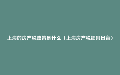 上海的房产税政策是什么（上海房产税细则出台）