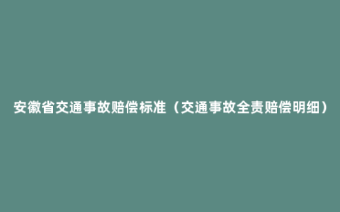 安徽省交通事故赔偿标准（交通事故全责赔偿明细）