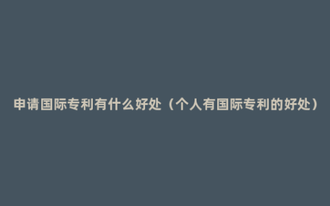申请国际专利有什么好处（个人有国际专利的好处）