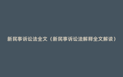 新民事诉讼法全文（新民事诉讼法解释全文解读）