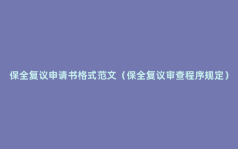 保全复议申请书格式范文（保全复议审查程序规定）