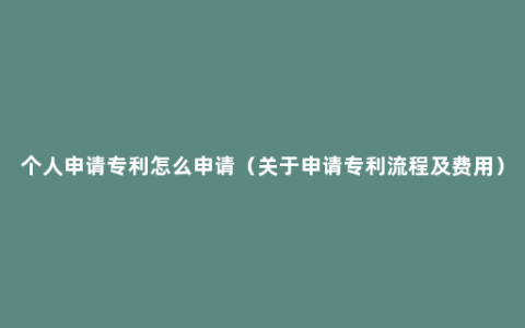 个人申请专利怎么申请（关于申请专利流程及费用）