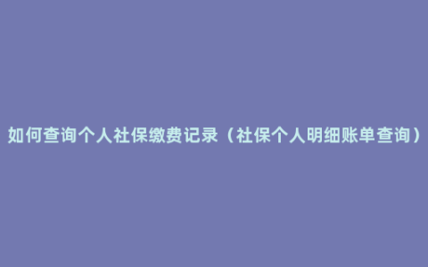如何查询个人社保缴费记录（社保个人明细账单查询）