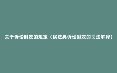关于诉讼时效的规定（民法典诉讼时效的司法解释）