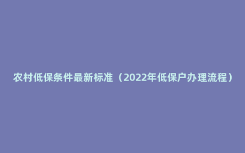 农村低保条件最新标准（2022年低保户办理流程）