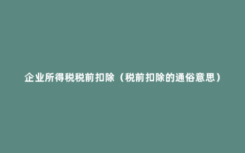 企业所得税税前扣除（税前扣除的通俗意思）