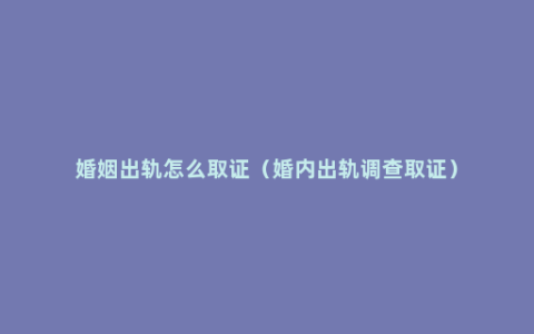 婚姻出轨怎么取证（婚内出轨调查取证）