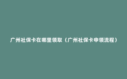 广州社保卡在哪里领取（广州社保卡申领流程）