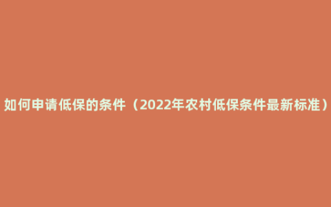 如何申请低保的条件（2022年农村低保条件最新标准）
