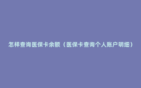 怎样查询医保卡余额（医保卡查询个人账户明细）