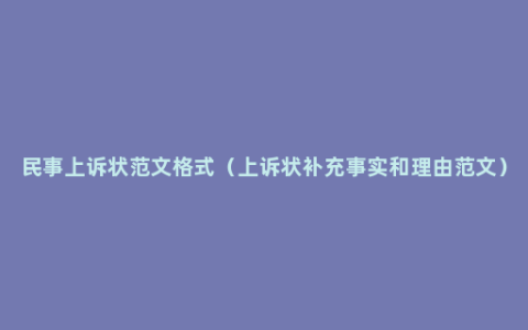 民事上诉状范文格式（上诉状补充事实和理由范文）