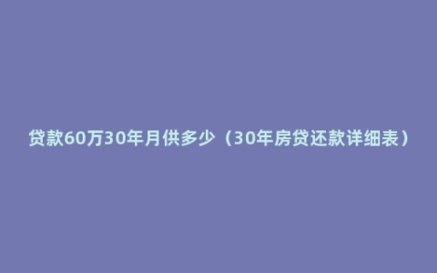 贷款60万30年月供多少（30年房贷还款详细表）