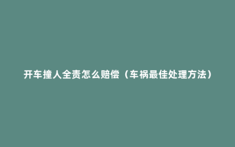 开车撞人全责怎么赔偿（车祸最佳处理方法）