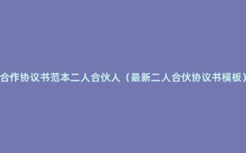 合作协议书范本二人合伙人（最新二人合伙协议书模板）